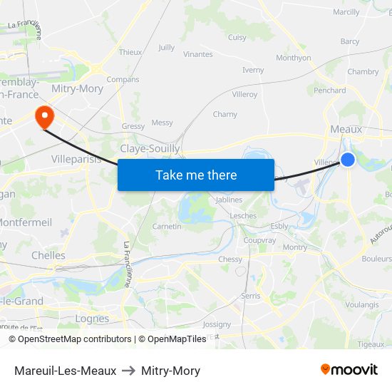 Mareuil-Les-Meaux to Mitry-Mory map