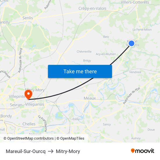 Mareuil-Sur-Ourcq to Mitry-Mory map