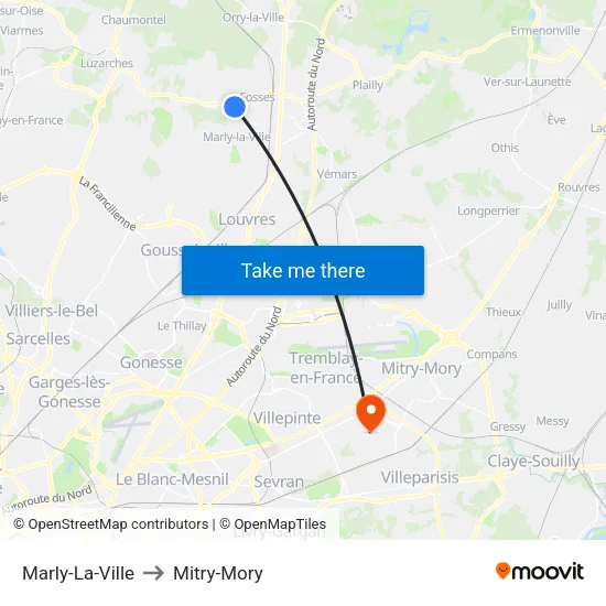 Marly-La-Ville to Mitry-Mory map