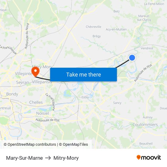 Mary-Sur-Marne to Mitry-Mory map