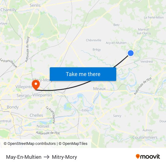 May-En-Multien to Mitry-Mory map