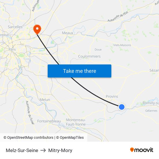 Melz-Sur-Seine to Mitry-Mory map