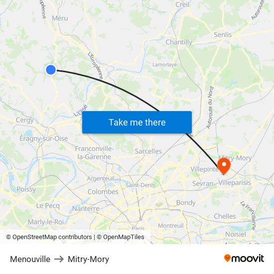 Menouville to Mitry-Mory map