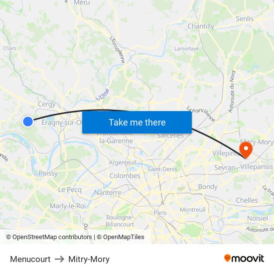 Menucourt to Mitry-Mory map