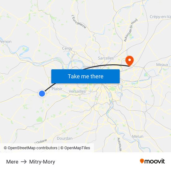 Mere to Mitry-Mory map