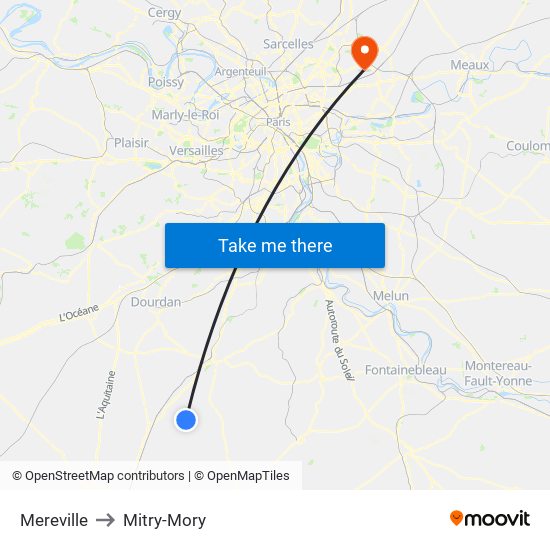 Mereville to Mitry-Mory map
