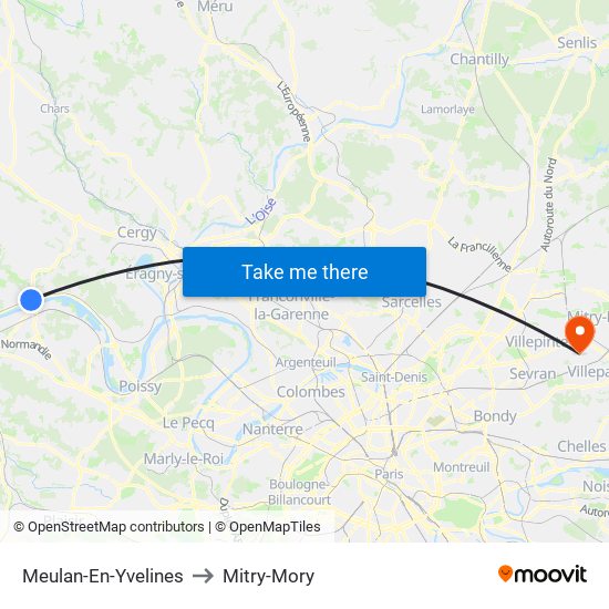 Meulan-En-Yvelines to Mitry-Mory map
