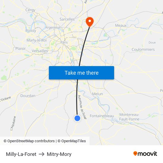 Milly-La-Foret to Mitry-Mory map