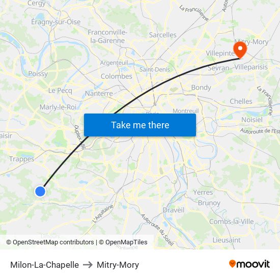 Milon-La-Chapelle to Mitry-Mory map