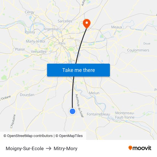 Moigny-Sur-Ecole to Mitry-Mory map