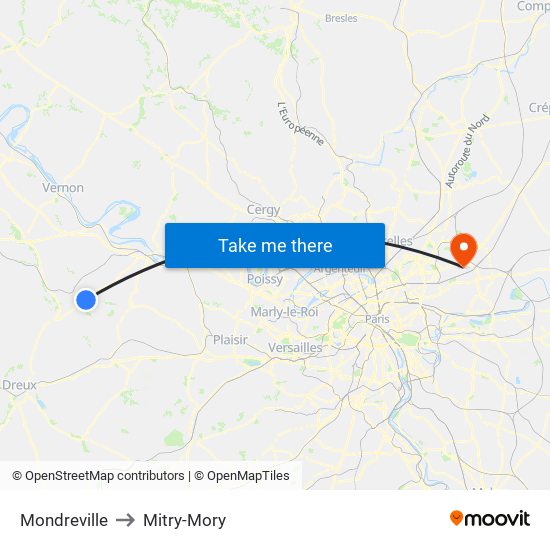 Mondreville to Mitry-Mory map