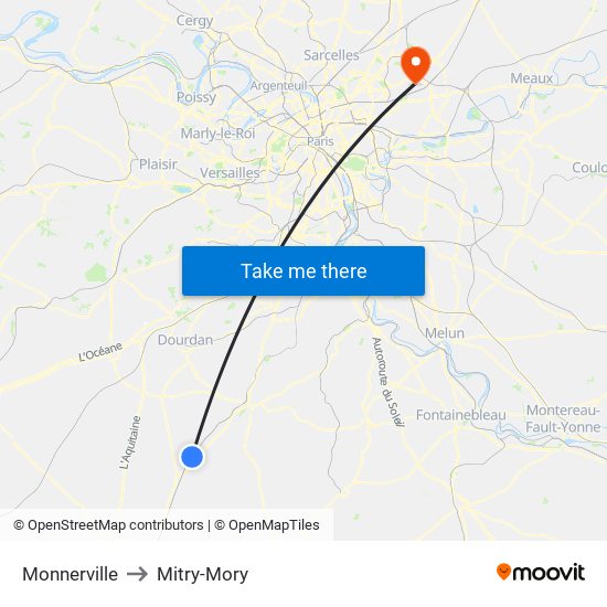 Monnerville to Mitry-Mory map