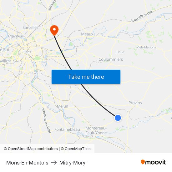 Mons-En-Montois to Mitry-Mory map