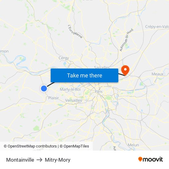 Montainville to Mitry-Mory map