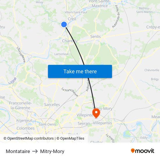 Montataire to Mitry-Mory map