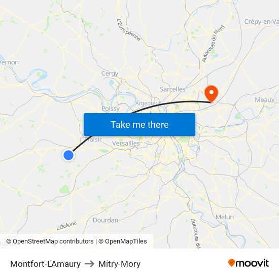 Montfort-L'Amaury to Mitry-Mory map