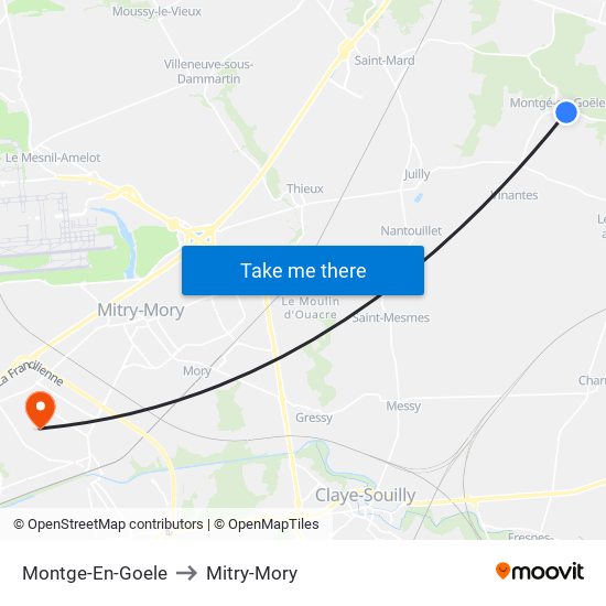 Montge-En-Goele to Mitry-Mory map