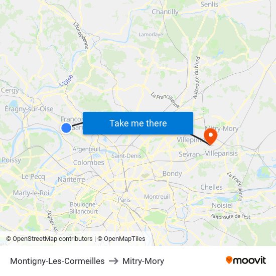 Montigny-Les-Cormeilles to Mitry-Mory map