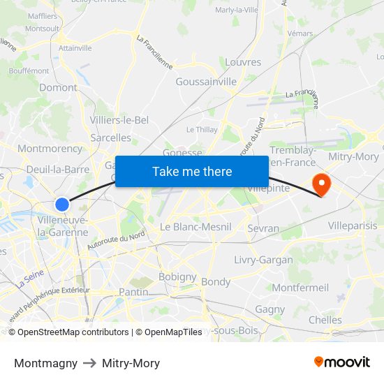 Montmagny to Mitry-Mory map