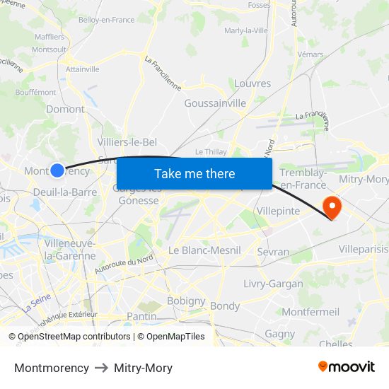 Montmorency to Mitry-Mory map