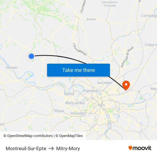 Montreuil-Sur-Epte to Mitry-Mory map