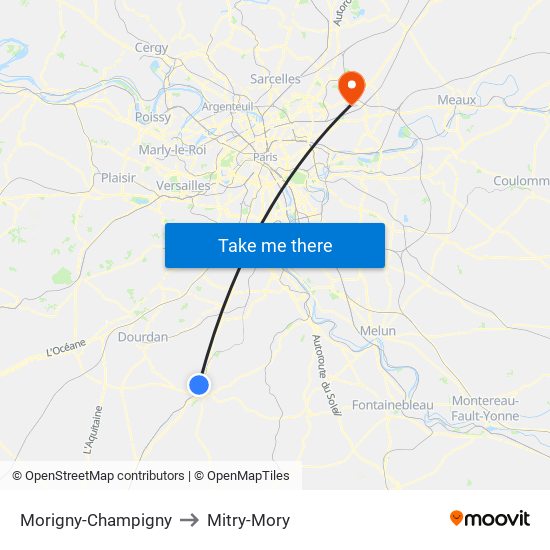 Morigny-Champigny to Mitry-Mory map