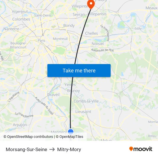 Morsang-Sur-Seine to Mitry-Mory map