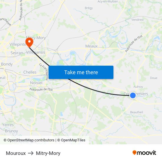 Mouroux to Mitry-Mory map