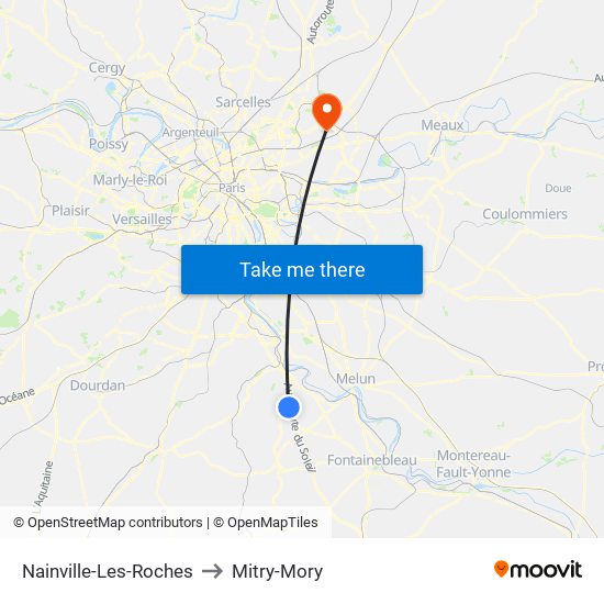 Nainville-Les-Roches to Mitry-Mory map