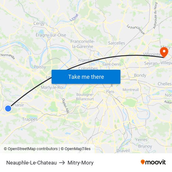 Neauphle-Le-Chateau to Mitry-Mory map