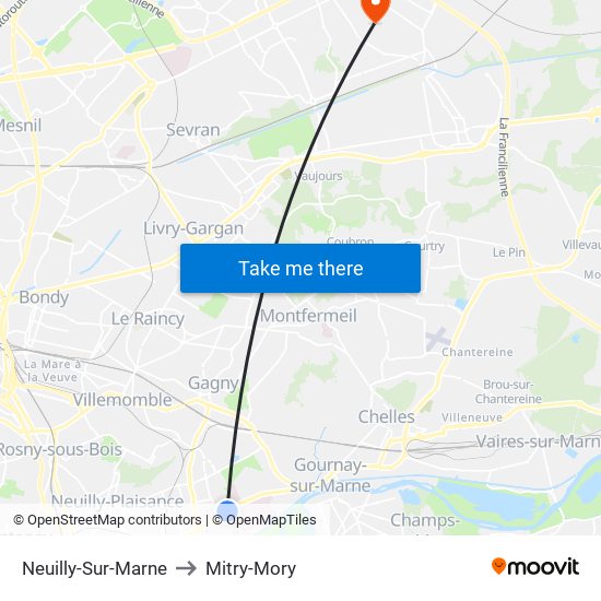 Neuilly-Sur-Marne to Mitry-Mory map