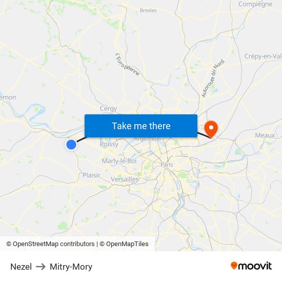 Nezel to Mitry-Mory map