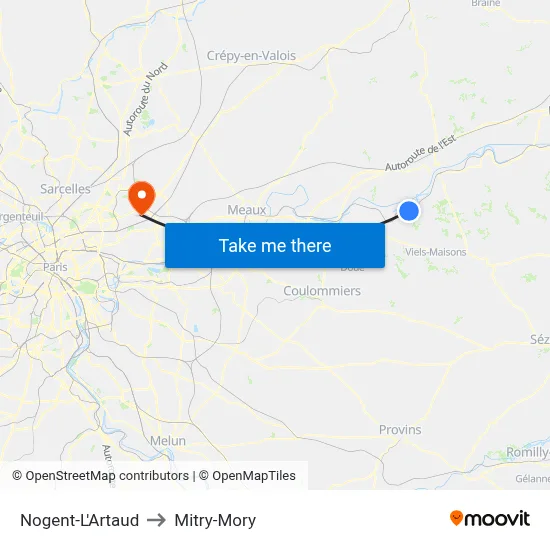 Nogent-L'Artaud to Mitry-Mory map