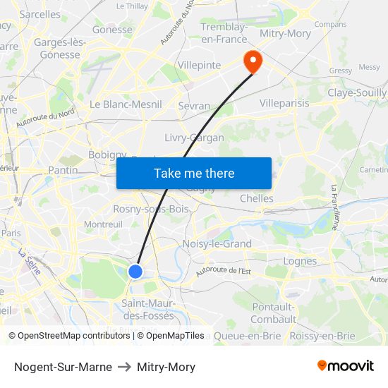 Nogent-Sur-Marne to Mitry-Mory map