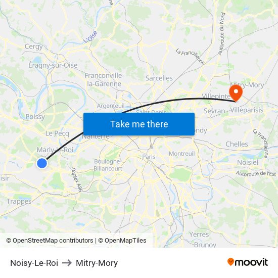 Noisy-Le-Roi to Mitry-Mory map