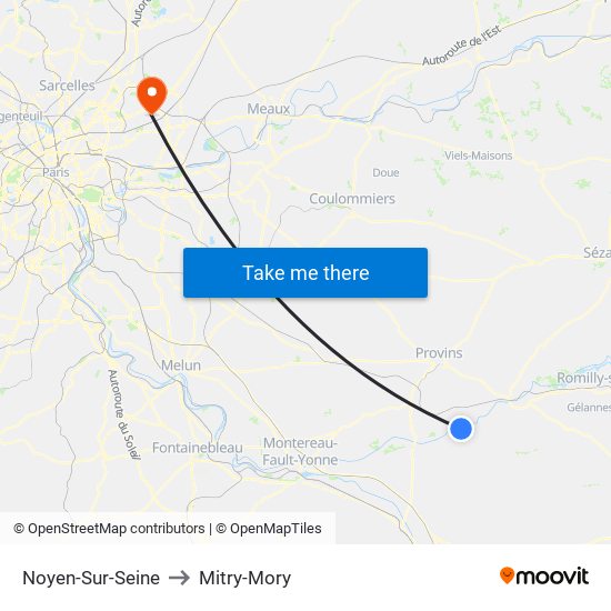 Noyen-Sur-Seine to Mitry-Mory map