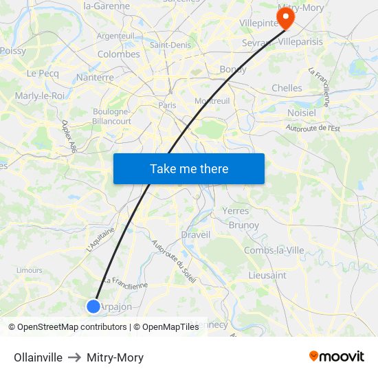 Ollainville to Mitry-Mory map