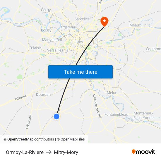 Ormoy-La-Riviere to Mitry-Mory map