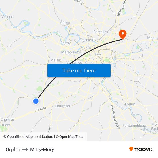 Orphin to Mitry-Mory map