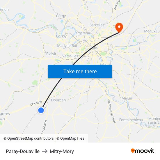 Paray-Douaville to Mitry-Mory map