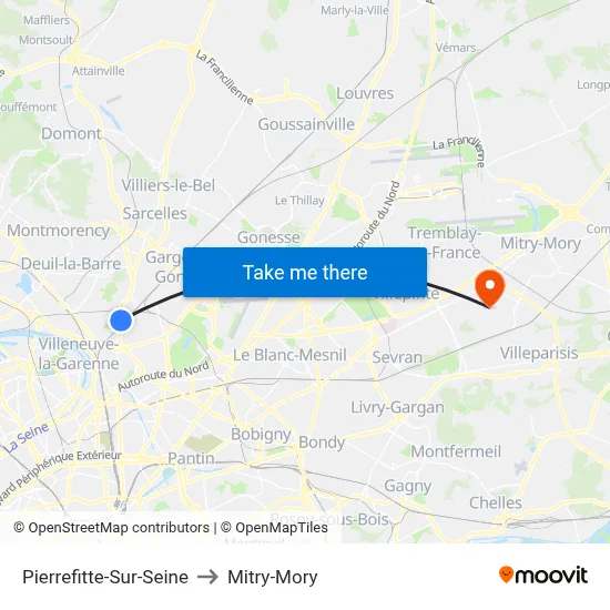 Pierrefitte-Sur-Seine to Mitry-Mory map