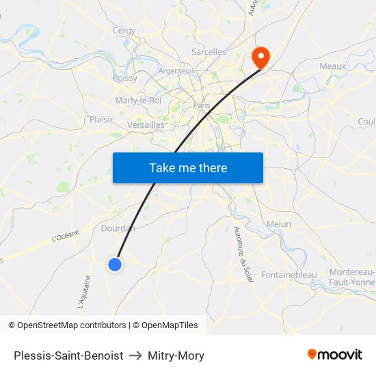 Plessis-Saint-Benoist to Mitry-Mory map