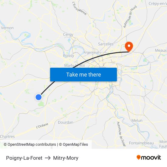 Poigny-La-Foret to Mitry-Mory map