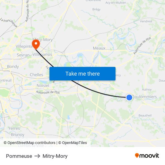 Pommeuse to Mitry-Mory map