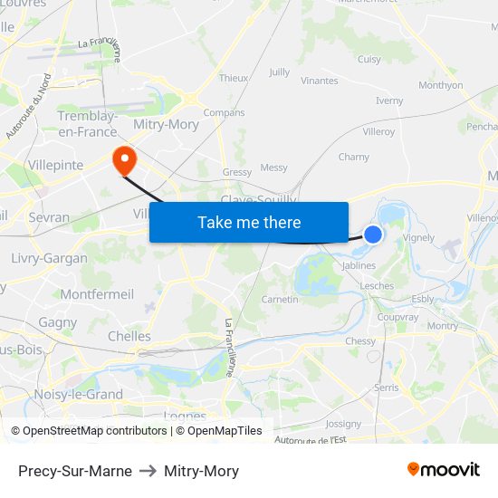 Precy-Sur-Marne to Mitry-Mory map