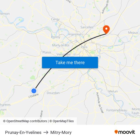 Prunay-En-Yvelines to Mitry-Mory map