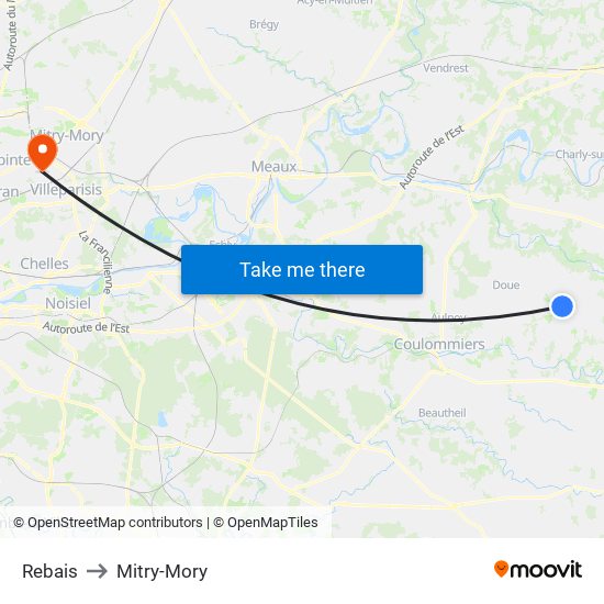 Rebais to Mitry-Mory map