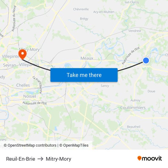 Reuil-En-Brie to Mitry-Mory map