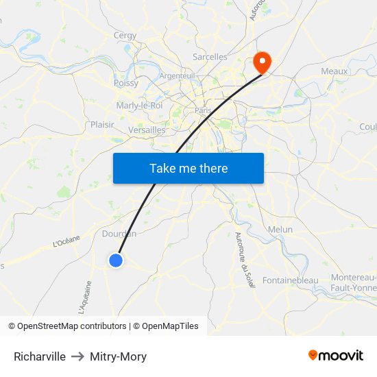 Richarville to Mitry-Mory map