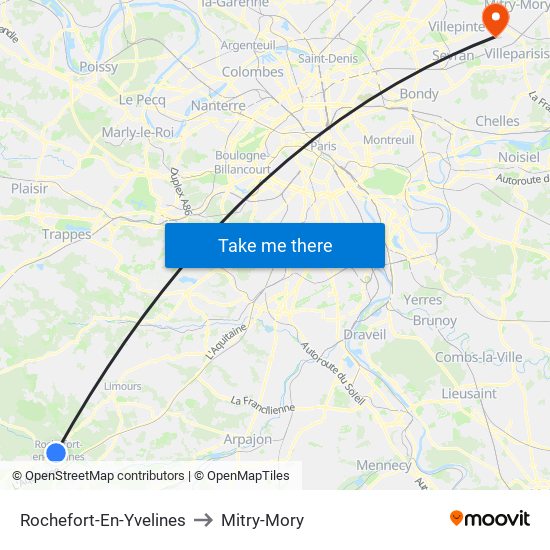 Rochefort-En-Yvelines to Mitry-Mory map
